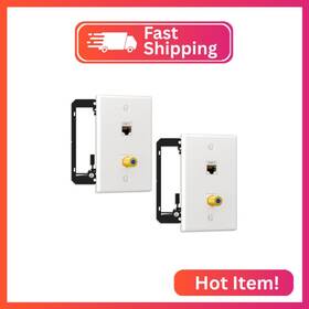 Fgb Fgb-cwpwb-c7src-2p-wh-2 2 Pack Single Gang Ethernet Coax Wall Plate With Mounting Bracket 1x Cat7 S