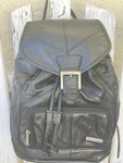 Alpine Swiss Black Leather Patchwork Backpack Drawstring Buckle Vintage Bag. Fixed Price $43.00.