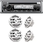 Kenwood KMR-D382BT Marine Stereo Bluetooth, Cd & 4X KFC-1653MRW 6.5" Speakers. Fixed Price $359.00.