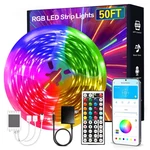 50 Ft Led Strip Lights, With 44 Keys Remote Control, Dimmable Rgb Color Changing. Fixed Price $11.94.